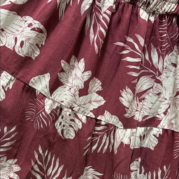 TORRID - Neon Tropics Maroon Babydoll Washable Gauze Smocked Tiered Top - Picture 3 of 7